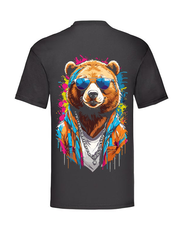 T-Shirt schwarz Bär mit Brille