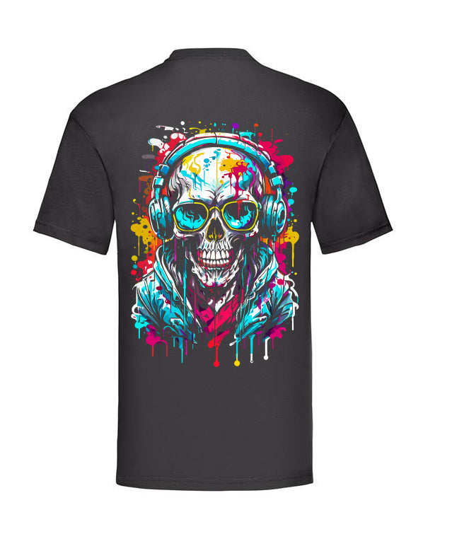 T-Shirt schwarz Totenkopf mit Kopfhörer