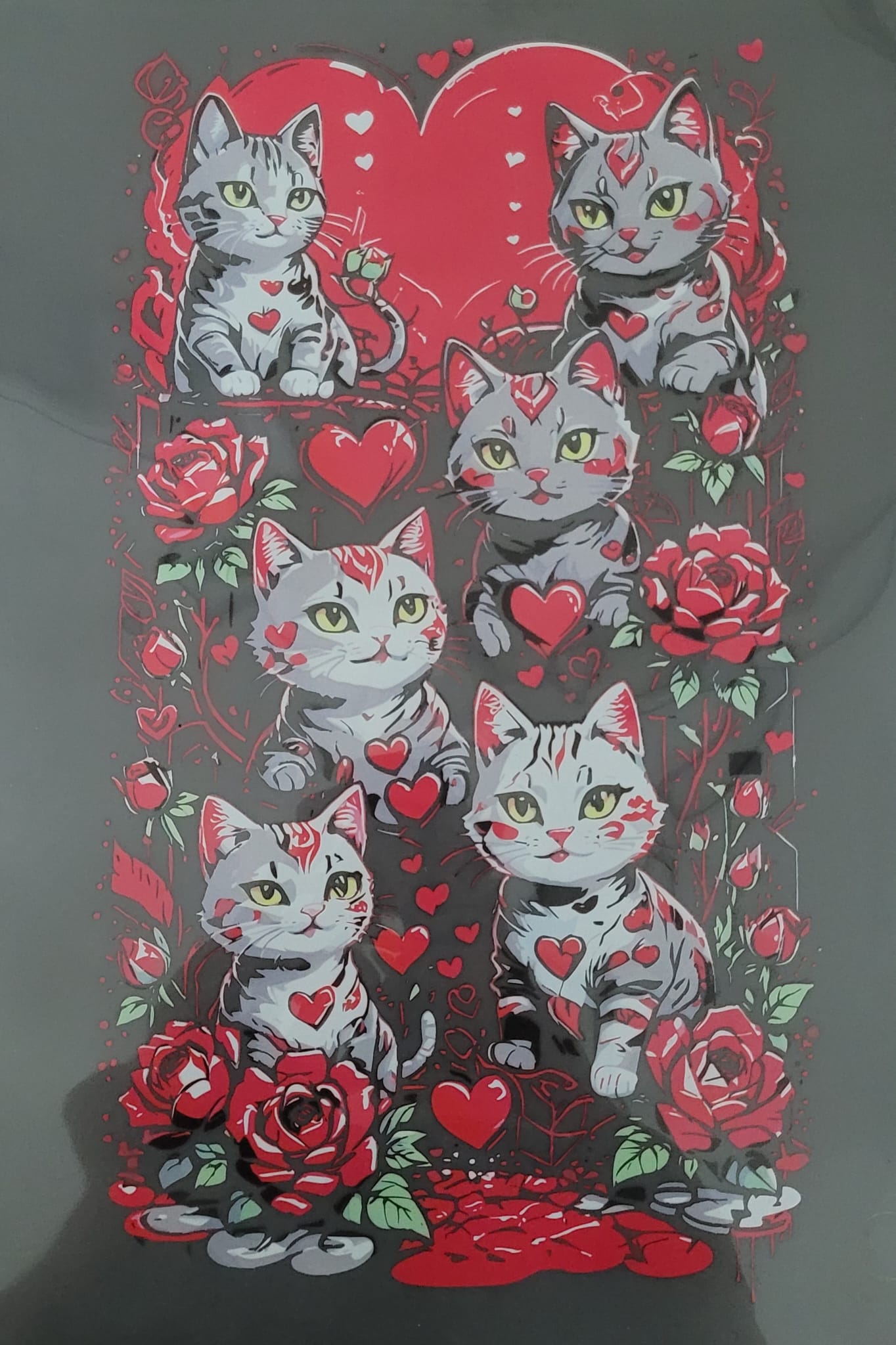 für schwarze T-Shirts Cats in Valentines flow