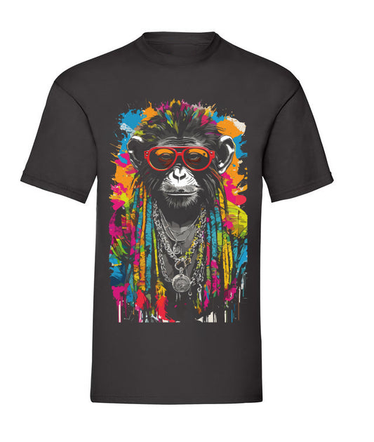 T-Shirt schwarz Affe mit Brille