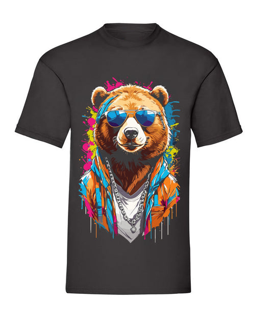 T-Shirt schwarz Bär mit Brille