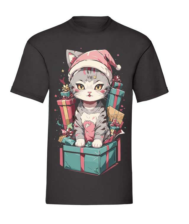 T-Shirt schwarz Cute santa cat