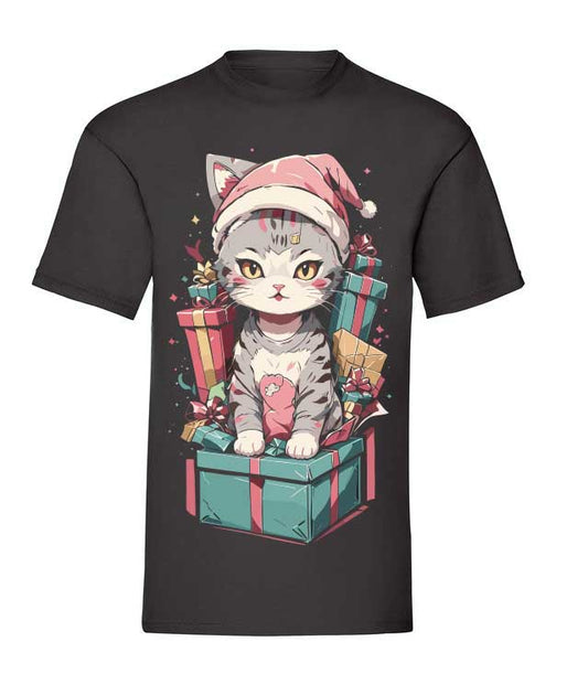 T-Shirt schwarz Cute santa cat