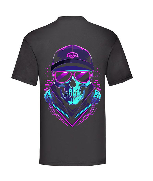 T-Shirt schwarz Totenkopf mit Brille