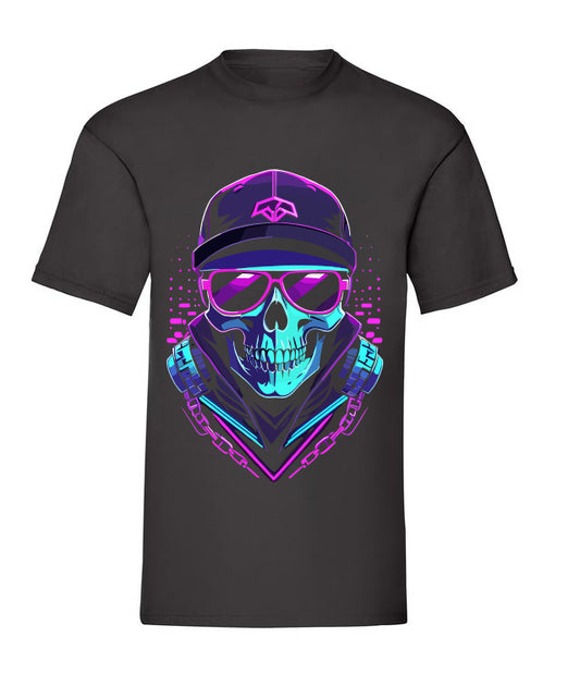 T-Shirt schwarz Totenkopf mit Brille
