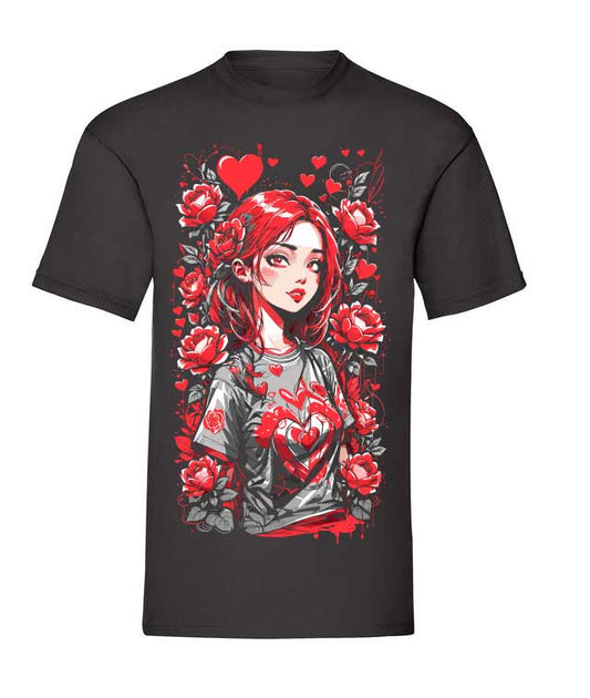 T-Shirt Valentines Girl, Red Roses and Hearts