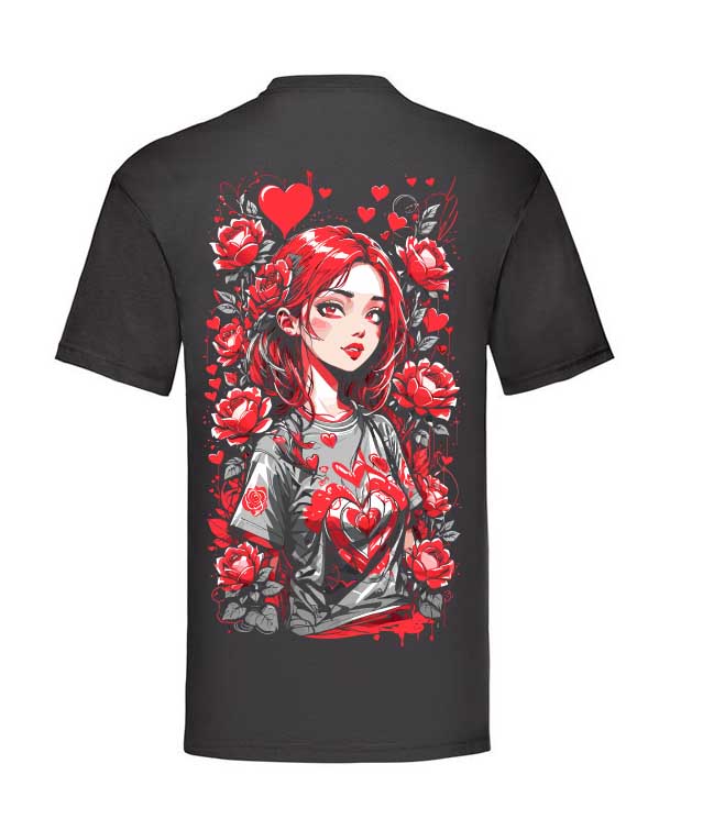 T-Shirt Valentines Girl, Red Roses and Hearts